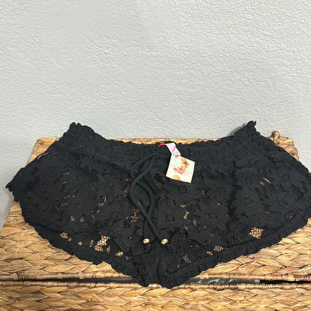 Victoria's Secret Black Lace Shorts Coverup Size M